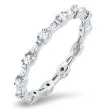 Load image into Gallery viewer, Sterling Silver Eternity Ring with Alternating Baugettes and Round Clear CZ StonesAnd Face height of 2MM