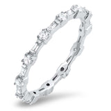 Sterling Silver Eternity Ring with Alternating Baugettes and Round Clear CZ StonesAnd Face height of 2MM