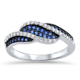 Sterling Silver Trendy Ring with Blue Sapphire and Clear Cz StonesAnd Face Height of 8MM