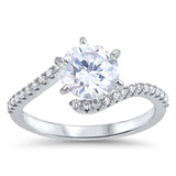 Sterling Silver Engagement Ring with Clear CZ Round Center StoneAnd Face Height of 10 MM
