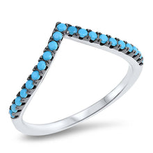Load image into Gallery viewer, Sterling Silver V Shaped Ring with Stabilized Turquoise StonesAnd Face Height of 2MM