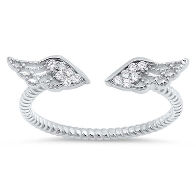 Sterling Silver Angel Wings Shaped Clear CZ RingAnd Face Height 5mm