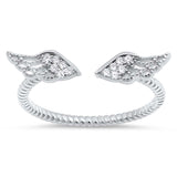 Sterling Silver Angel Wings Shaped Clear CZ RingAnd Face Height 5mm