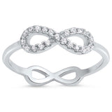 Sterling Silver Double Infinity Shaped Clear CZ RingAnd Face Height 6mm