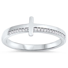 Load image into Gallery viewer, Sterling Silver Sideway Cross Shaped Clear CZ RingAnd Face Height 7mm