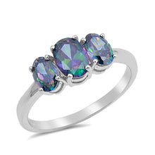 Load image into Gallery viewer, Sterling Silver Triple Shaped Rainbow Topaz CZ RingAnd Face Height 7mm