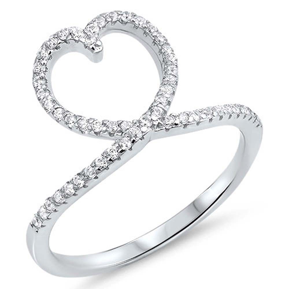 Sterling Silver Heart Shaped Clear CZ RingAnd Face Height 12mm