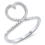 Sterling Silver Heart Shaped Clear CZ RingAnd Face Height 12mm