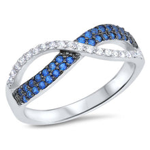 Load image into Gallery viewer, Sterling Silver Infinity Shaped Blue Sapphire And Clear CZ RingAnd Face Height 5mm