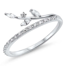 Load image into Gallery viewer, Sterling Silver Leaves Shaped Clear CZ RingAnd Face Height 9mm