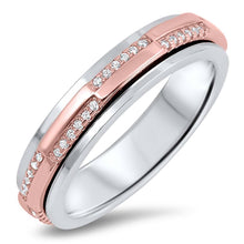 Load image into Gallery viewer, Sterling Silver Wedding Band with Rose Gold and CZ DesignAnd Face Height of 5 MM