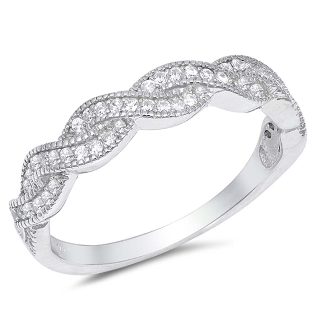 Sterling Silver Rhodium Plated Infinity Shaped Clear CZ RingAnd Face Height 4mm