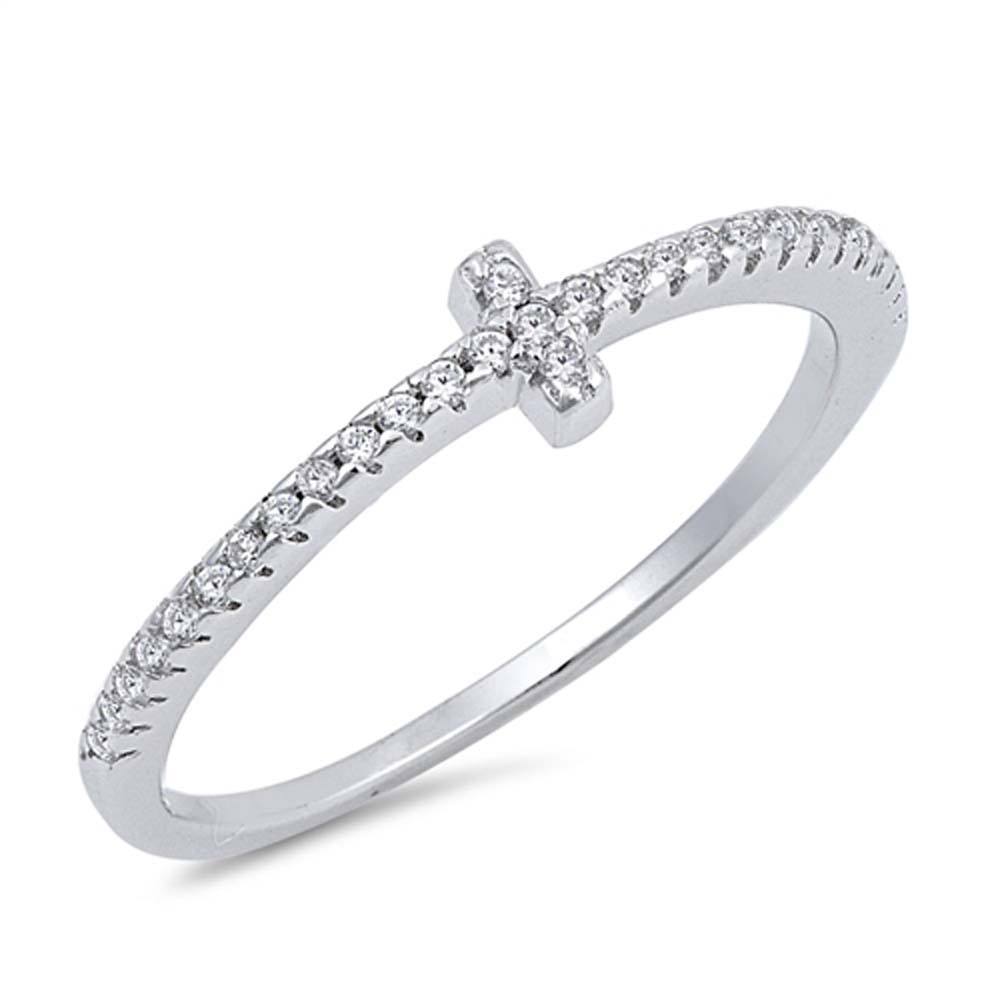 Sterling Silver Vertical Line Shaped Clear CZ RingAnd Face Height 4mm