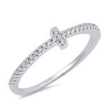 Sterling Silver Vertical Line Shaped Clear CZ RingAnd Face Height 4mm