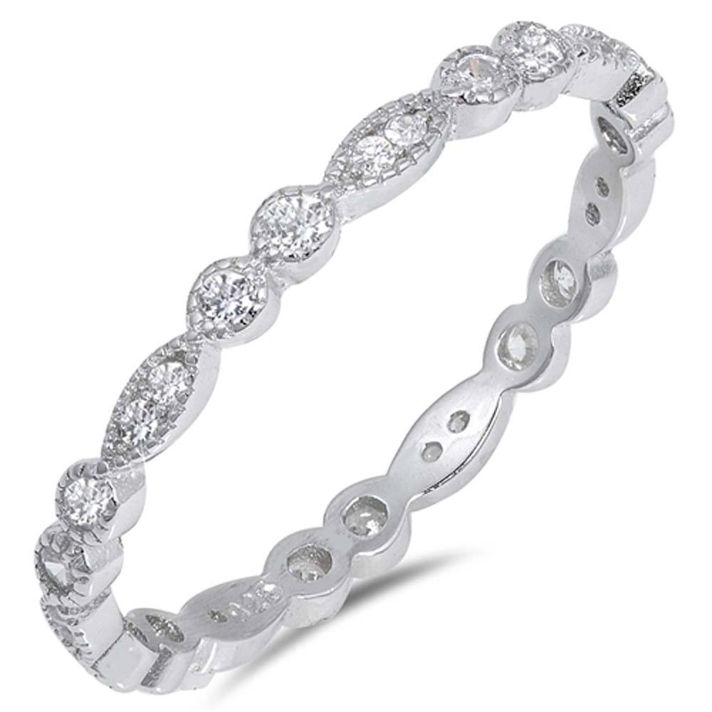 Sterling Silver Round And Oval Shaped Clear CZ RingAnd Face Height 2mm