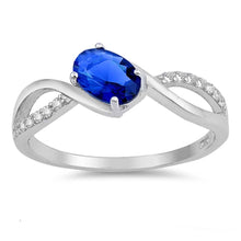 Load image into Gallery viewer, Sterling Silver Infinity Oval Shaped Blue Sapphire And Clear CZ RingAnd Face Height 7mm