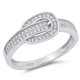 Sterling Silver Belt Shaped Clear CZ RingAnd Face Height 8mm