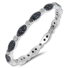 Load image into Gallery viewer, Sterling Silver Oval Shaped Black And Clear CZ RingAnd Face Height 2mm