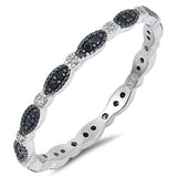 Sterling Silver Oval Shaped Black And Clear CZ RingAnd Face Height 2mm