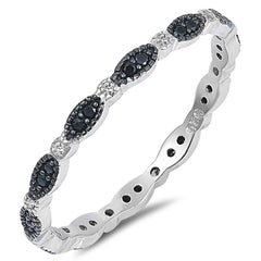 Sterling Silver Oval Shaped Black And Clear CZ RingAnd Face Height 2mm