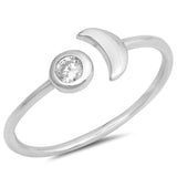 Sterling Silver Half Moon Shaped Clear CZ RingAnd Face Height 6mm