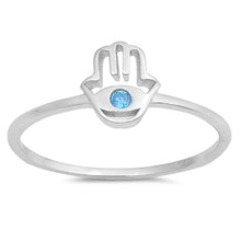 Load image into Gallery viewer, Sterling Silver Hand Of God Shaped Blue Topaz CZ RingAnd Face Height 8mm