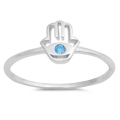 Sterling Silver Hand Of God Shaped Blue Topaz CZ RingAnd Face Height 8mm