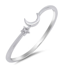 Load image into Gallery viewer, Sterling Silver Moon And Star Shaped Clear CZ RingAnd Face Height 4mm