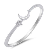 Sterling Silver Moon And Star Shaped Clear CZ RingAnd Face Height 4mm