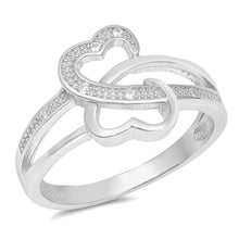 Load image into Gallery viewer, Sterling Silver Hearts Shaped Clear CZ RingAnd Face Height 12mm