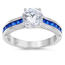 Load image into Gallery viewer, Sterling Silver Round Shaped Blue Spinal Clear CZ RingAnd Face Height 7mm