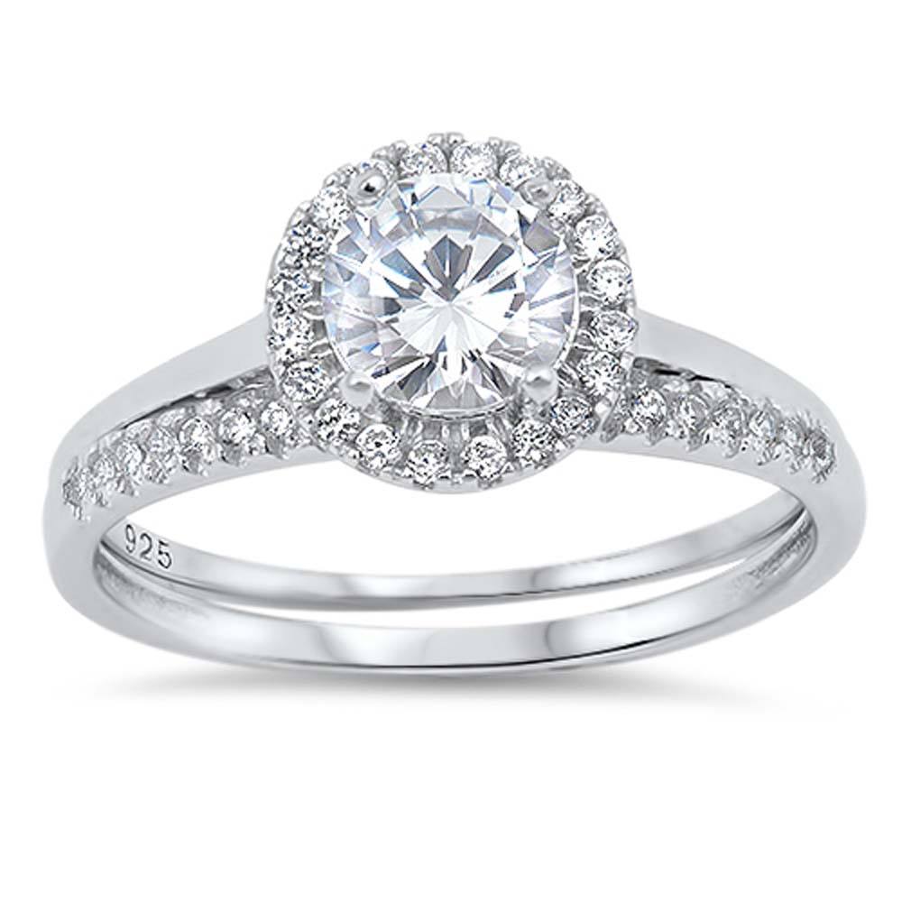 Sterling Silver Round Shaped Cubic Zirconia Wedding RingAnd Face Height 9mmAnd Width 2mm