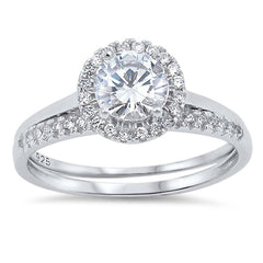 Sterling Silver Round Shaped Cubic Zirconia Wedding RingAnd Face Height 9mmAnd Width 2mm