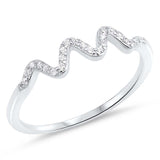 Sterling Silver Wavy Shaped Clear CZ RingAnd Face Height 5mm