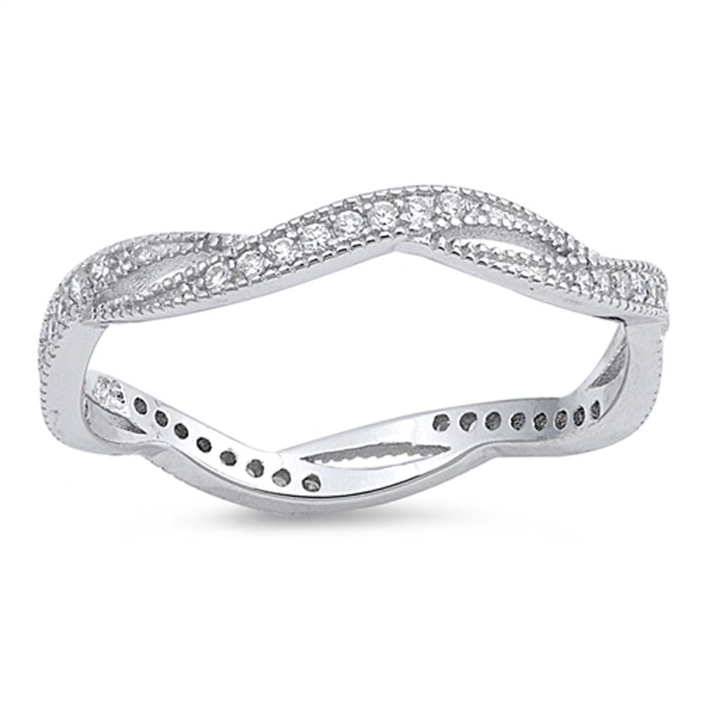 Sterling Silver Infinity Shaped Clear CZ RingAnd Face Height 4mm