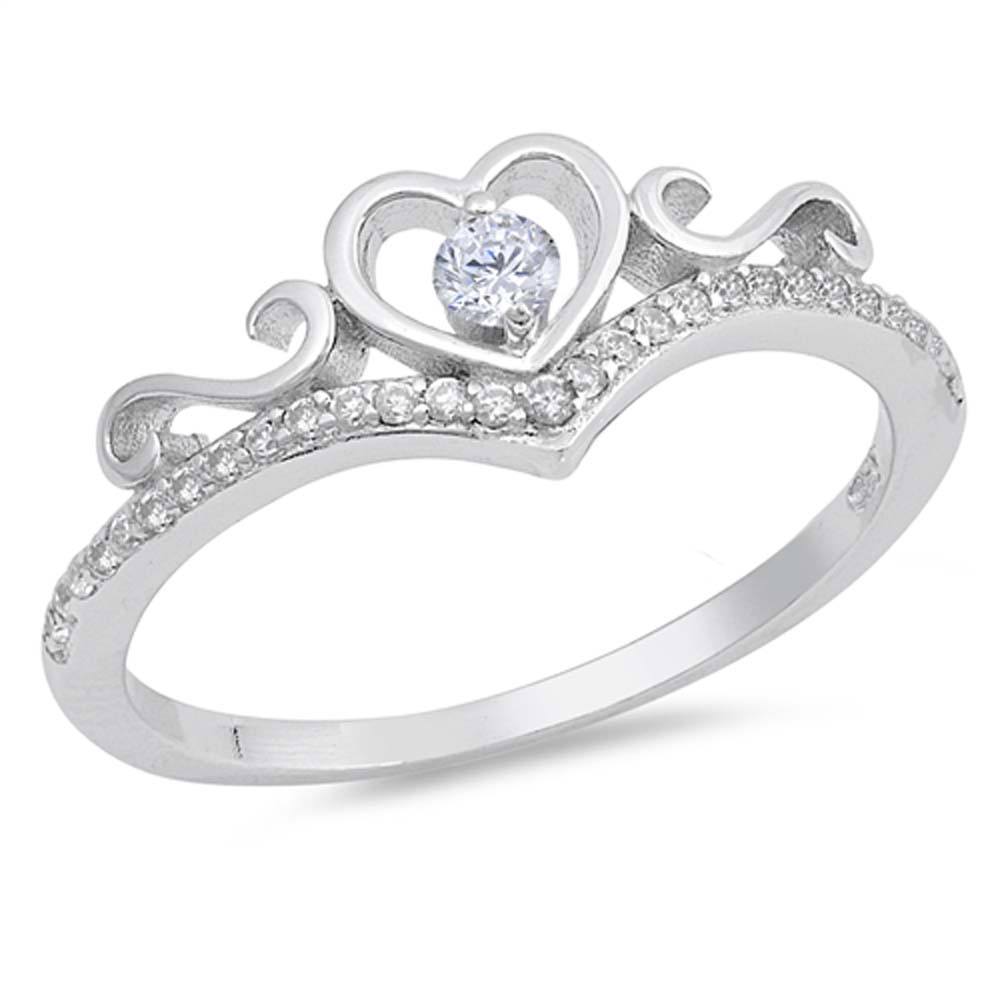 Sterling Silver Heart Shaped Clear CZ RingAnd Face Height 8mm