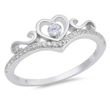 Load image into Gallery viewer, Sterling Silver Heart Shaped Clear CZ RingAnd Face Height 8mm