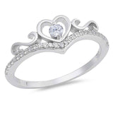 Sterling Silver Heart Shaped Clear CZ RingAnd Face Height 8mm