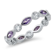 Load image into Gallery viewer, Sterling Silver Round With Amethyst And Cubic Zirconia Ring