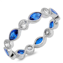 Load image into Gallery viewer, Sterling Silver Round Shaped Clear CZ Ring With Oval Blue SapphireAnd Face Height 4mm