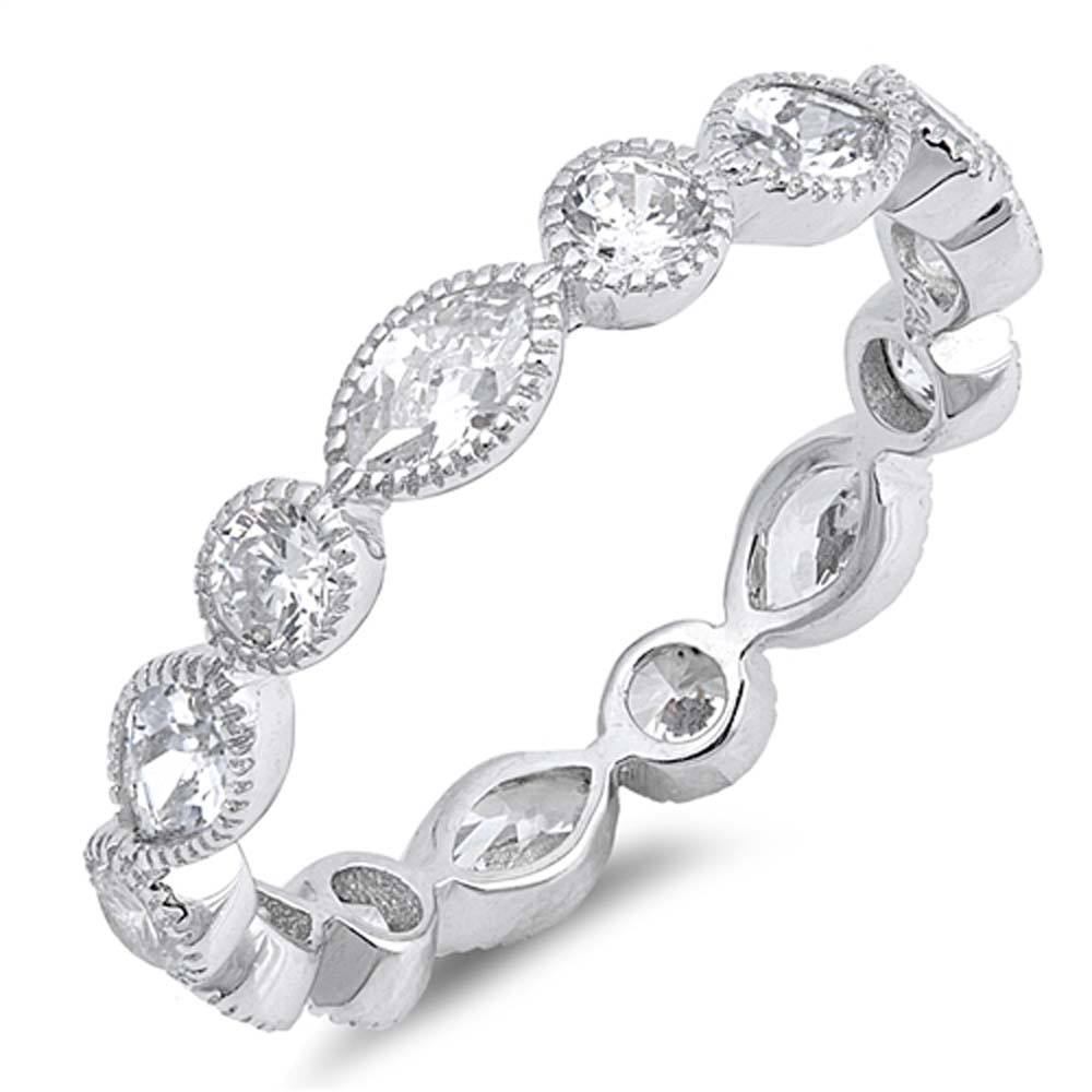 Sterling Silver Round And Oval Shaped Clear CZ RingAnd Face Height 4mm