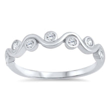 Load image into Gallery viewer, Sterling Silver Waves Shaped Clear CZ RingAnd Face Height 4mm