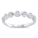 Sterling Silver Waves Shaped Clear CZ RingAnd Face Height 4mm