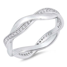 Load image into Gallery viewer, Sterling Silver Braided Band Shaped Clear CZ RingAnd Face Height 5mm