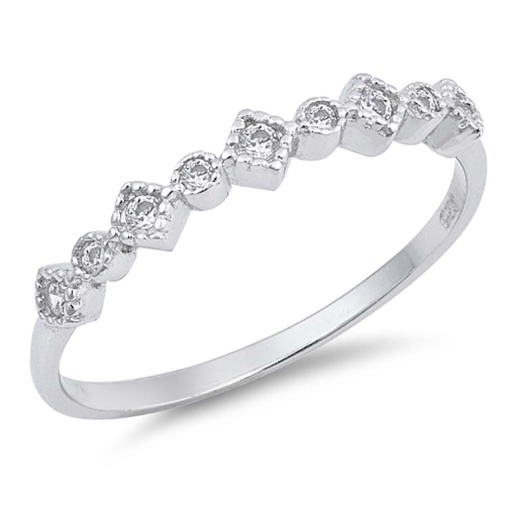 Sterling Silver Diamond Cut Shaped Clear CZ RingAnd Face Height 3mm