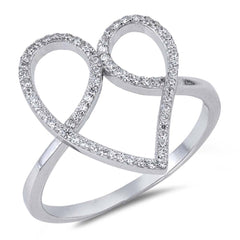 Sterling Silver Heart Shaped Clear CZ RingAnd Face Height 18mm
