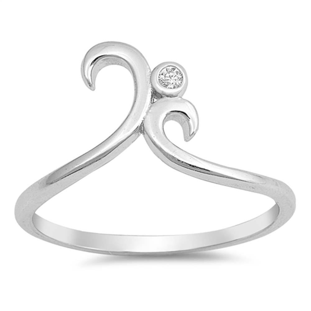 Sterling Silver Curves Shaped Clear CZ RingAnd Face Height 9mm