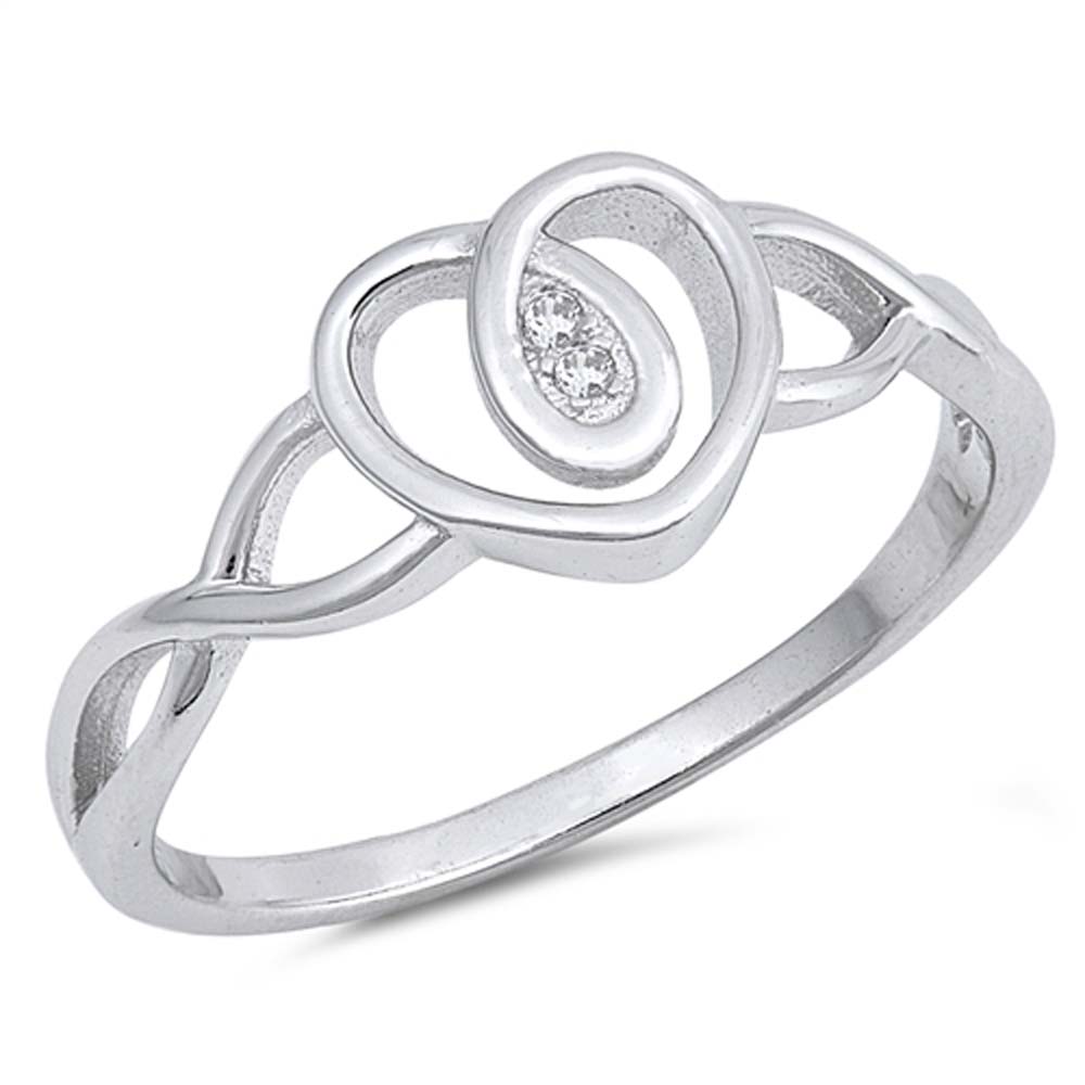 Sterling Silver Heart Shaped Clear CZ RingAnd Face Height 9mm