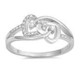 Sterling Silver Two Heart Shaped Clear CZ RingAnd Face Height 9mm