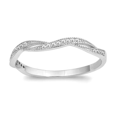 Sterling Silver Infinity Shaped Clear CZ Ring and Face Height 3mm